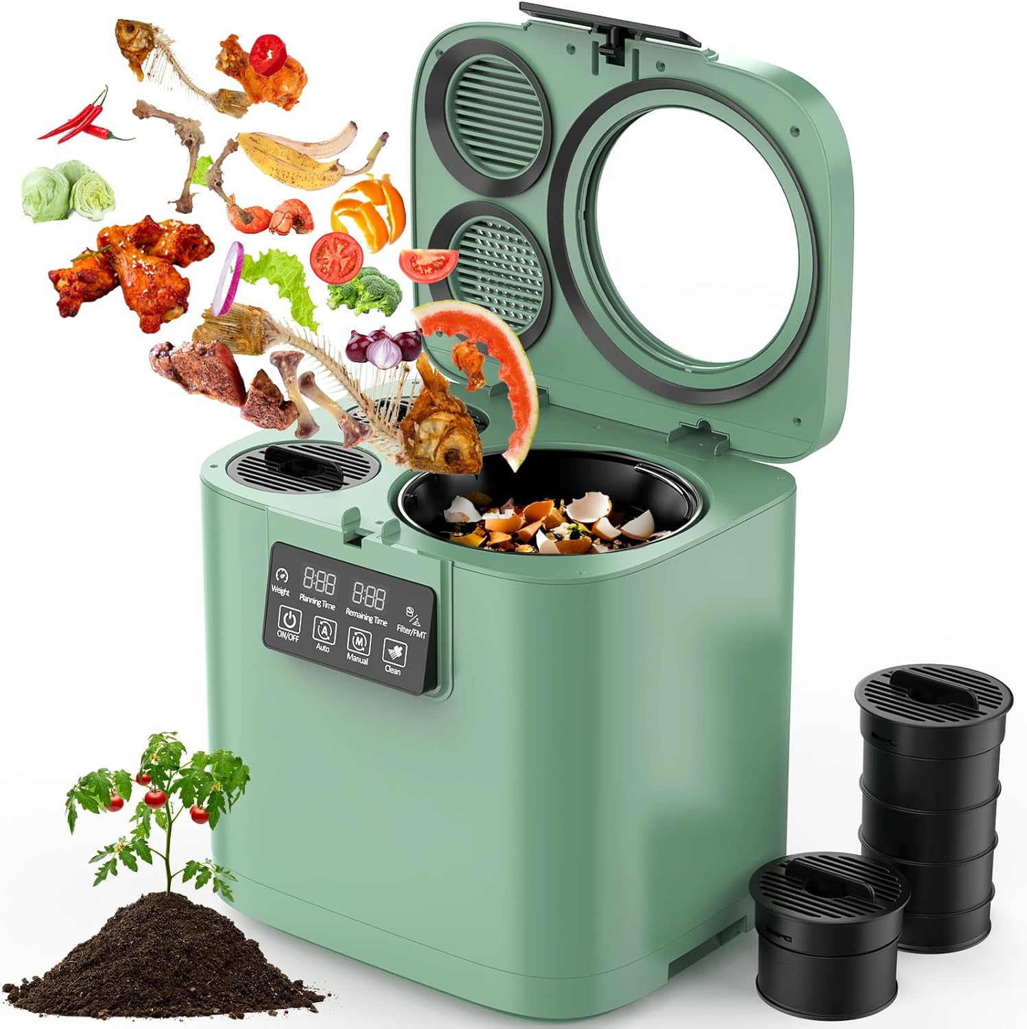 Compost Bin Countertop - 4L Electric Composter for Kitchen, Smart