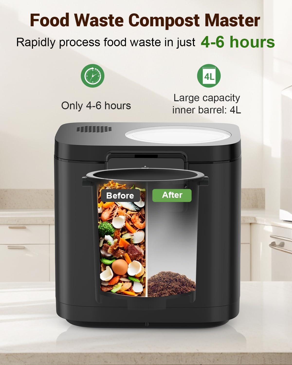 4L Electric Kitchen Composter, - Compost Bin Countertop ulasan dan harga